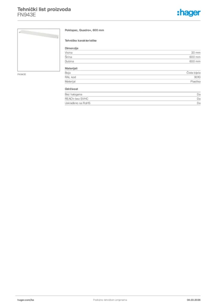 Slika Hager Tehnički list proizvoda FN943E  | Hager