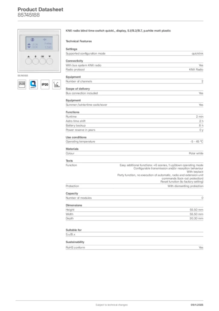 Image Hager Product data sheet 85745188  | Hager Africa