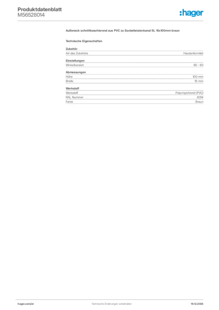 Bild Hager Produktdatenblatt M56528014 | Hager Deutschland