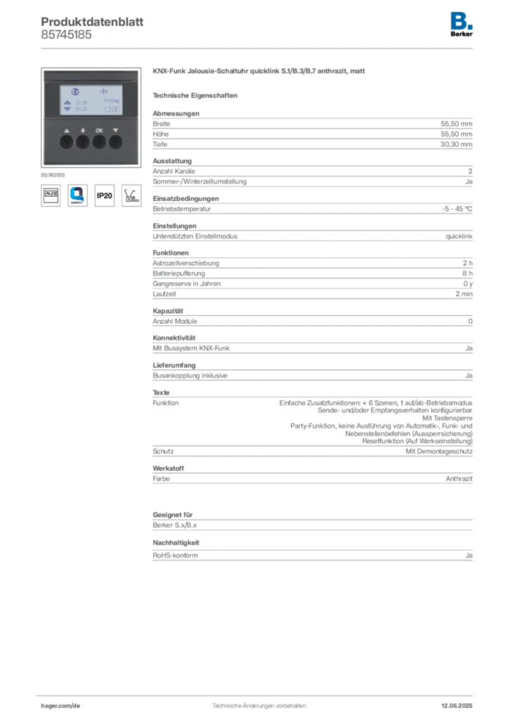 Berker Produktdatenblatt 85745185
