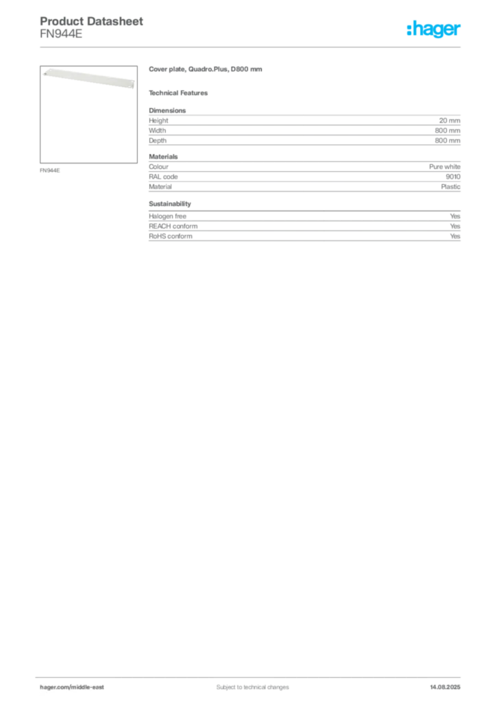 Image Hager Product data sheet FN944E  | Hager
