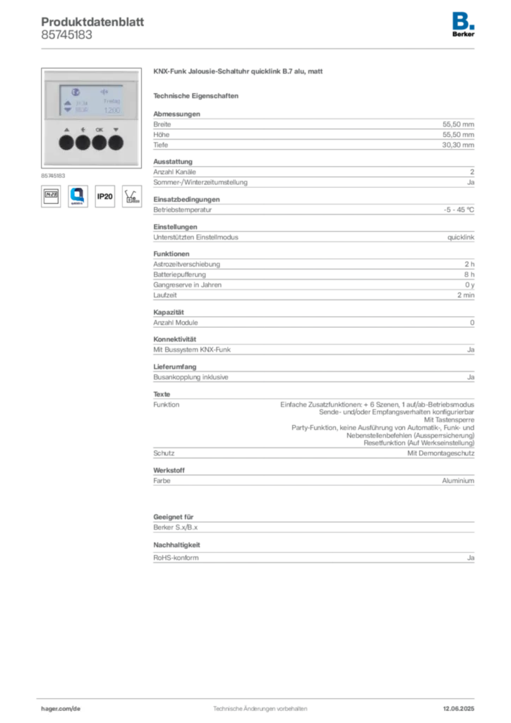 Berker Produktdatenblatt 85745183