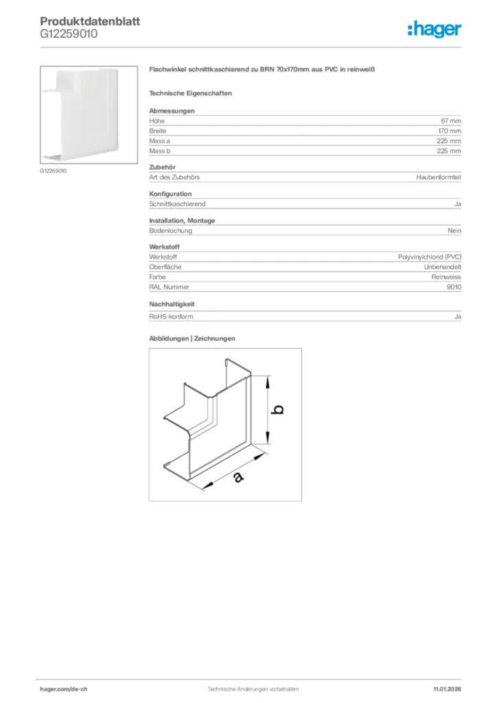 Bild Hager Produktdatenblatt G12259010 | Hager Schweiz