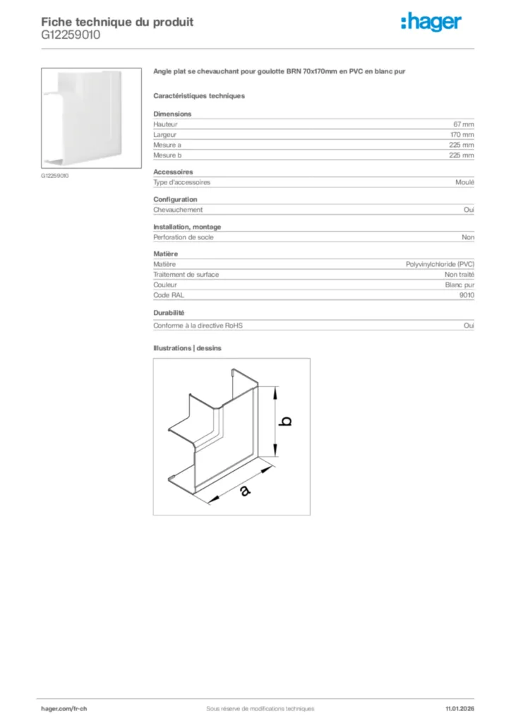 Image Hager Fiche technique du produit G12259010 | Hager Suisse