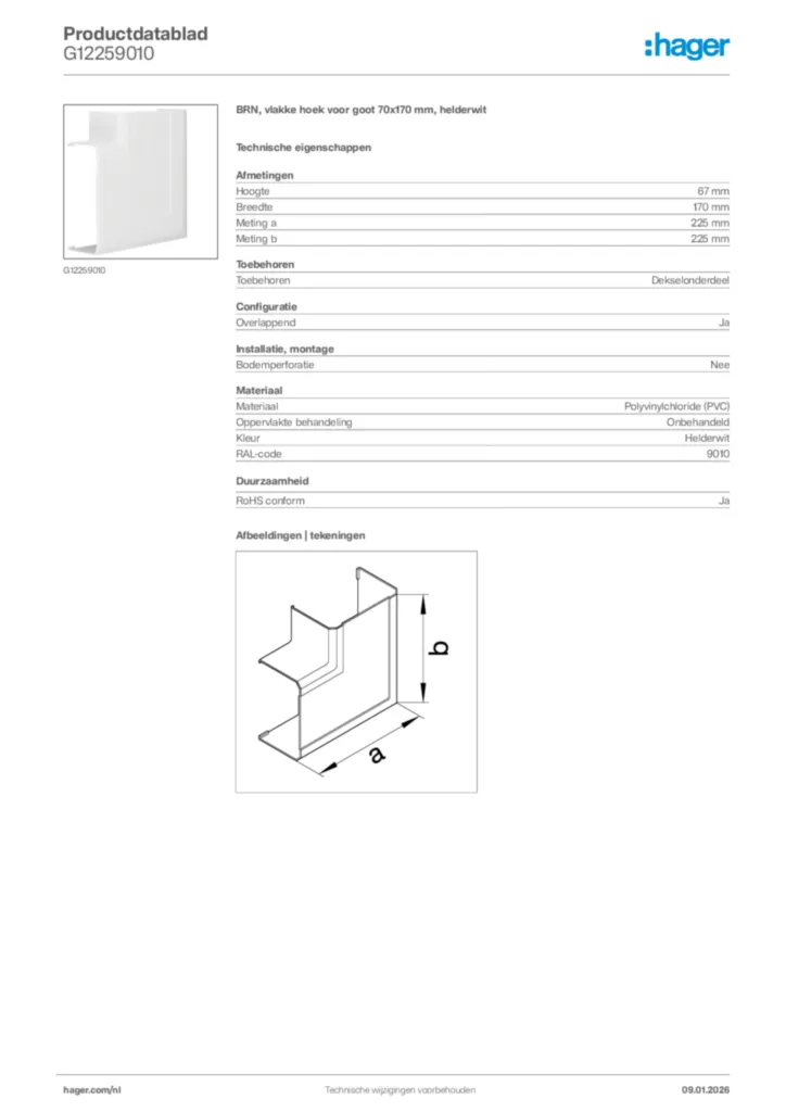 Afbeelding Hager Productdatablad G12259010 | Hager Nederland