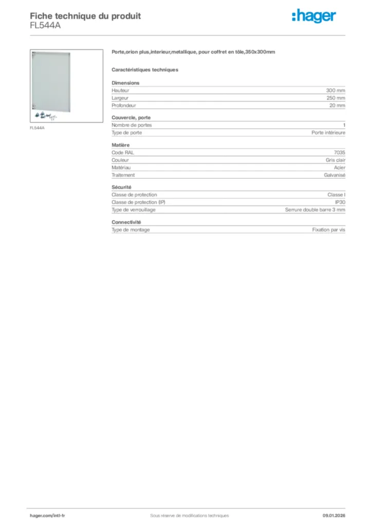 Image Hager Fiche technique du produit FL544A | Hager Afrique