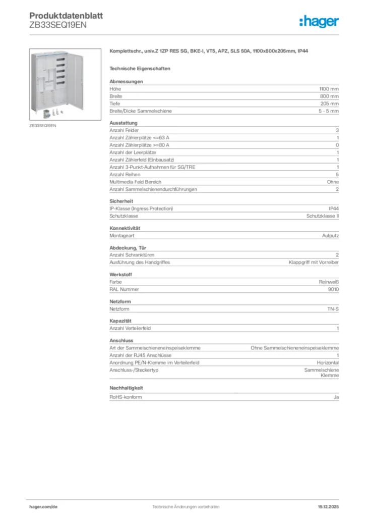 Bild Hager Produktdatenblatt ZB33SEQ19EN | Hager Deutschland