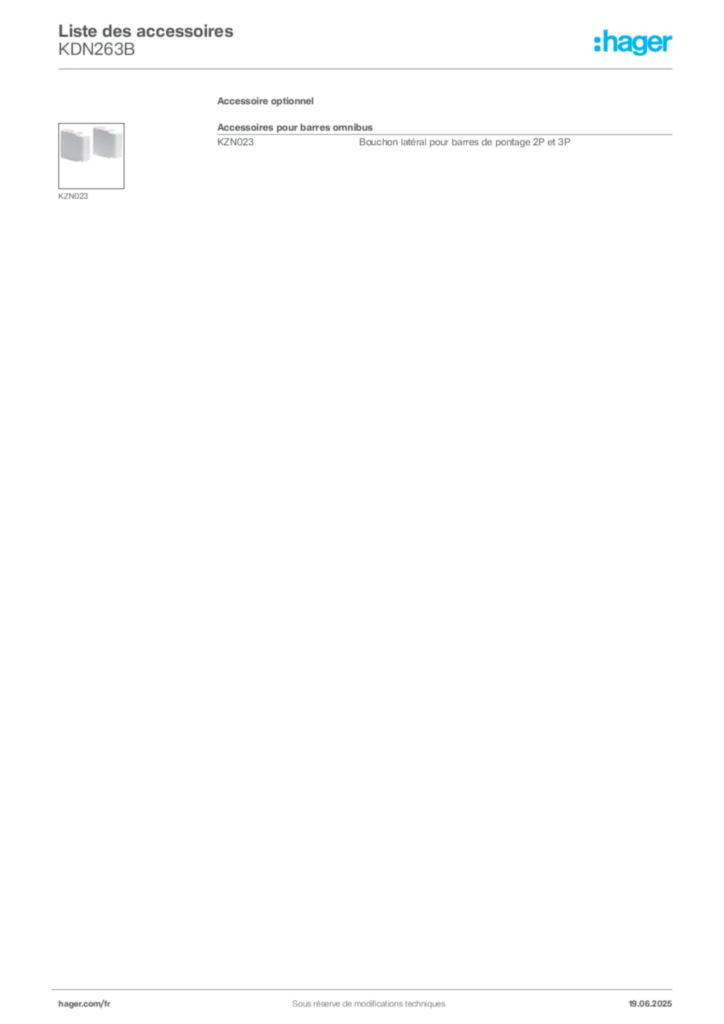 Image Hager Fiche technique du produit KDN263B | Hager France