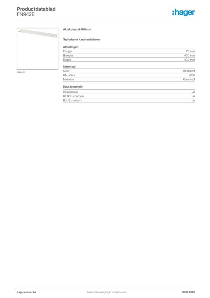 Afbeelding Hager Productdatablad FN942E | Hager Belgium