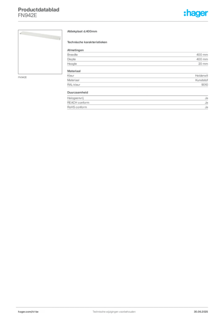 Afbeelding Hager Productdatablad FN942E | Hager Belgium