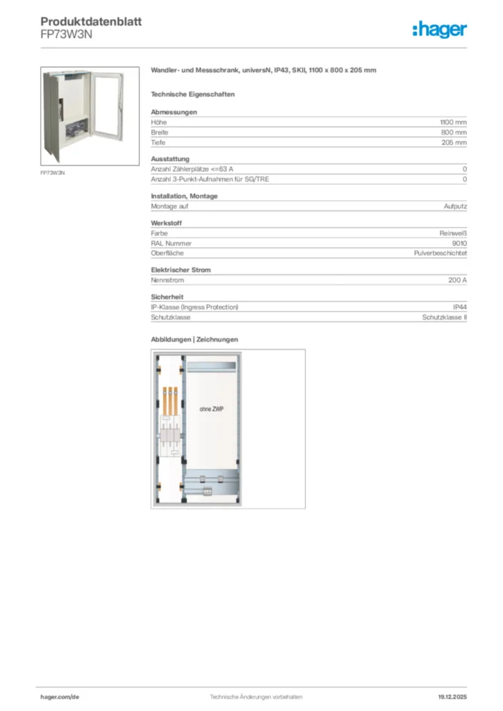 Bild Hager Produktdatenblatt FP73W3N | Hager Deutschland