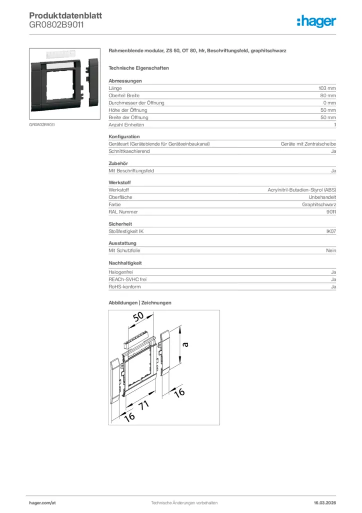 Bild Hager Produktdatenblatt GR0802B9011 | Hager Deutschland