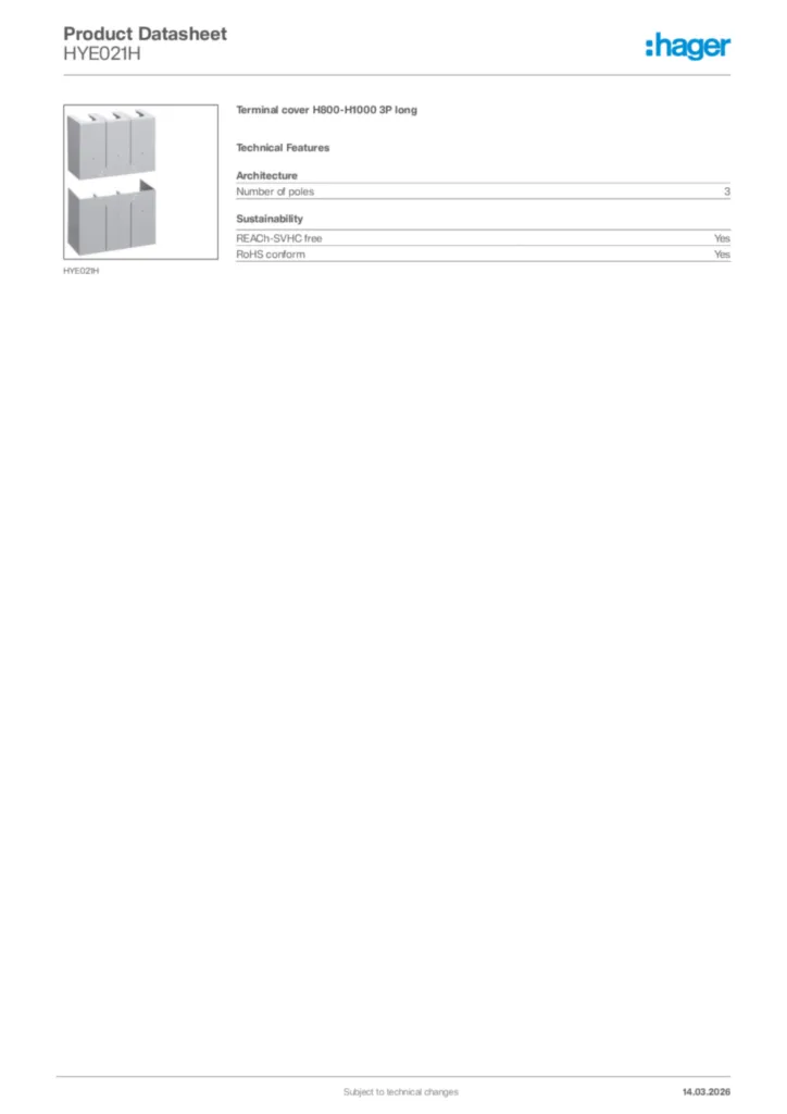 Image Hager Product data sheet HYE021H  | Hager Africa