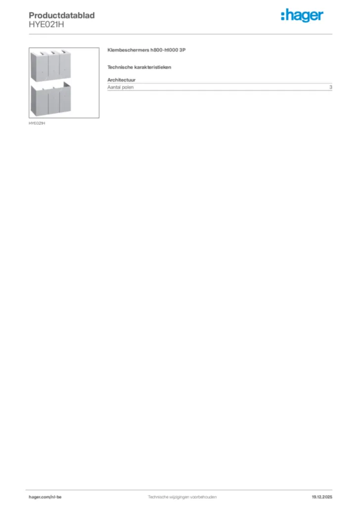 Afbeelding Hager Productdatablad HYE021H | Hager Belgium