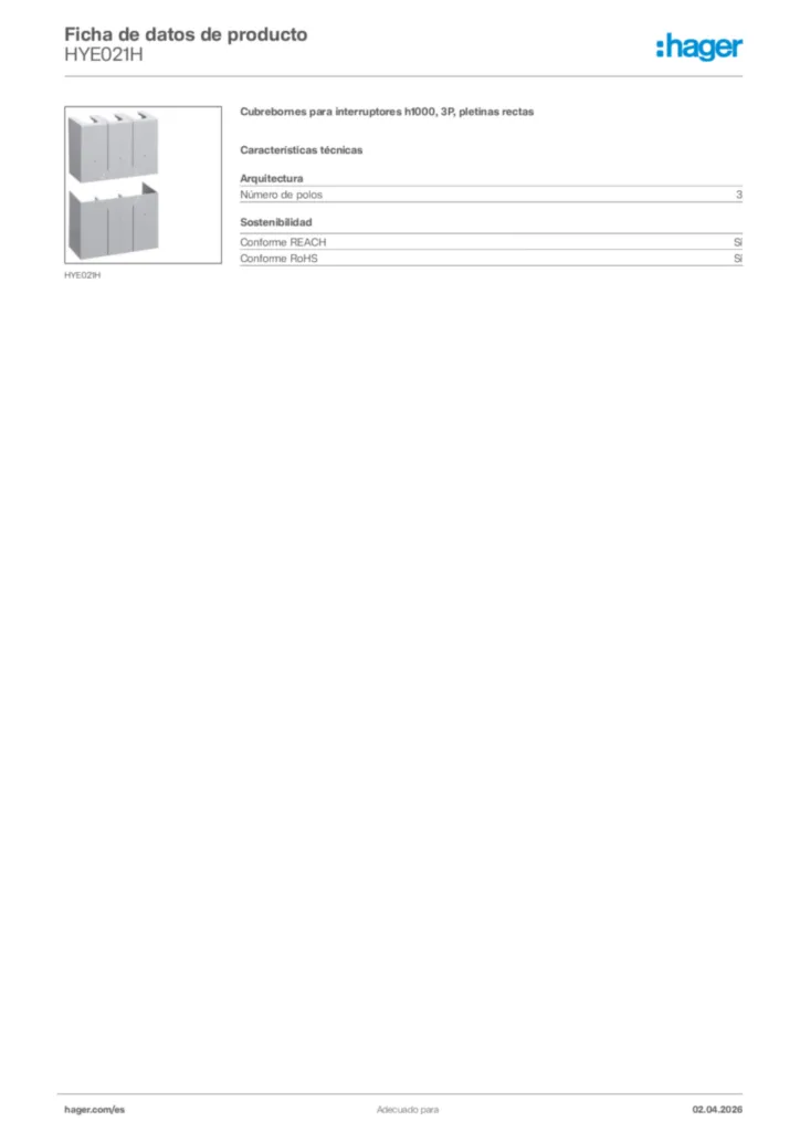 Imagen Hager Ficha de datos de producto HYE021H | Hager España