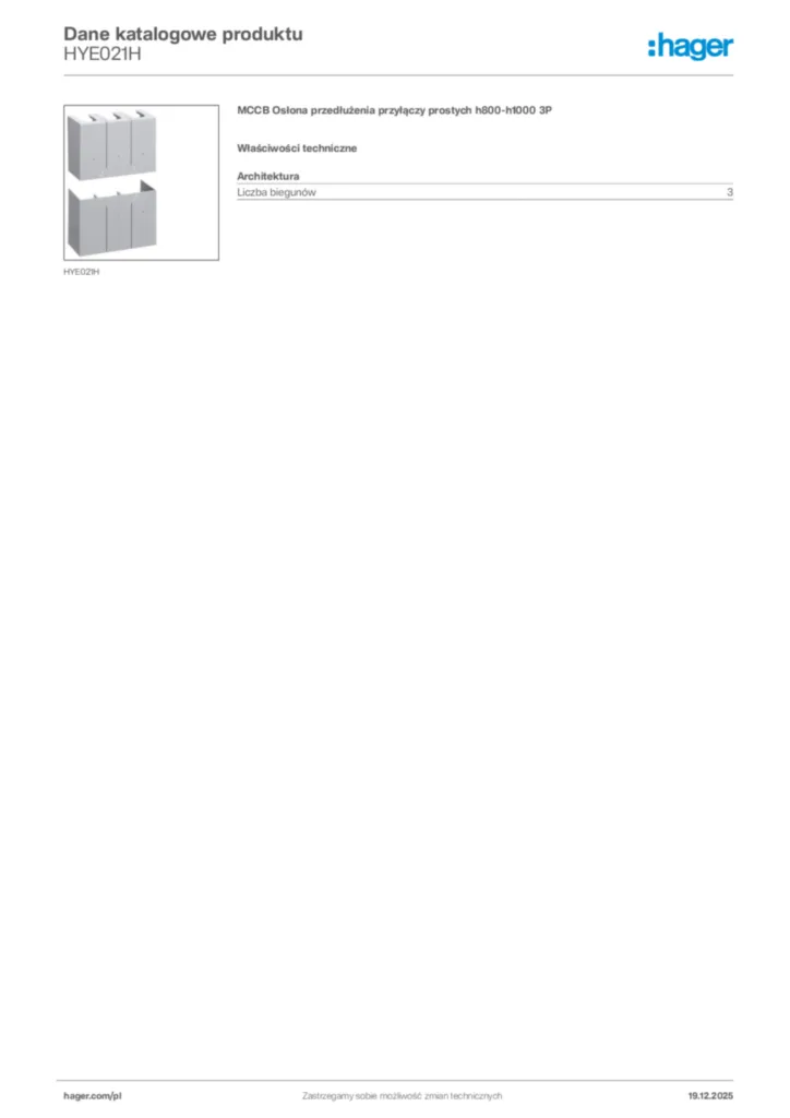 Zdjęcie Hager Karta katalogowa HYE021H | Hager Polska
