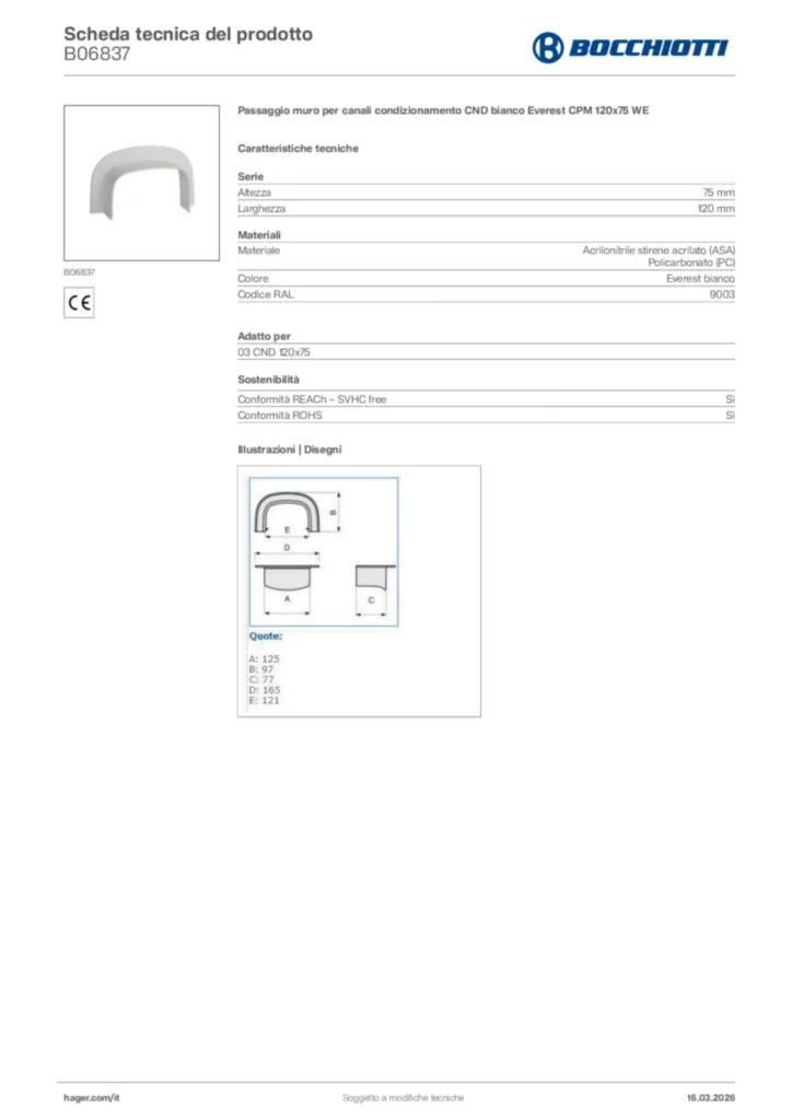 Immagine Bocchiotti Scheda tecnica del prodotto B06837 | Hager Italia