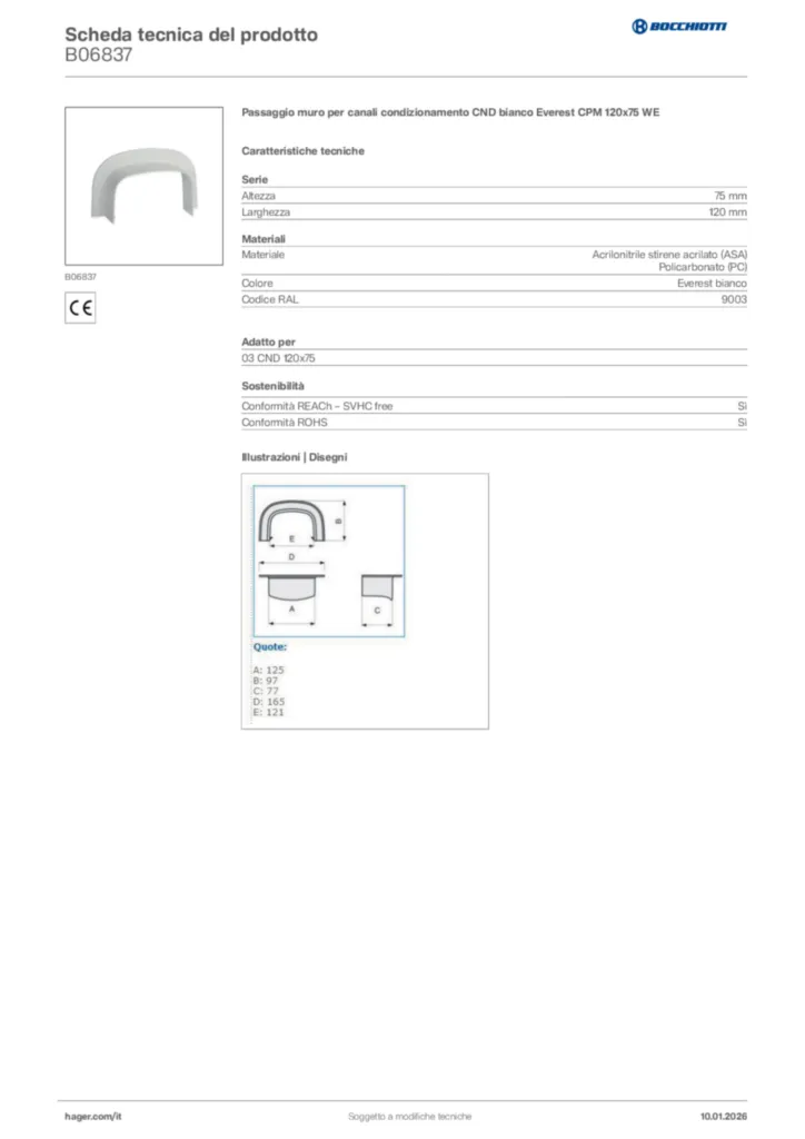 Immagine Bocchiotti Scheda tecnica del prodotto B06837 | Hager Italia