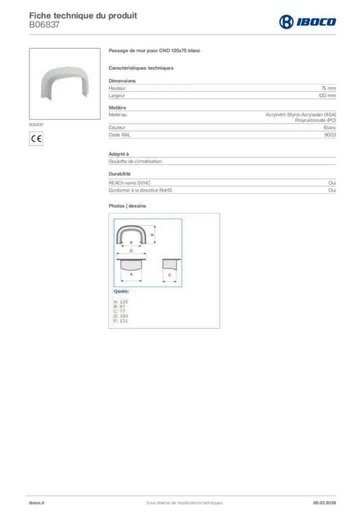 Image Iboco Fiche technique du produit B06837 | Hager France