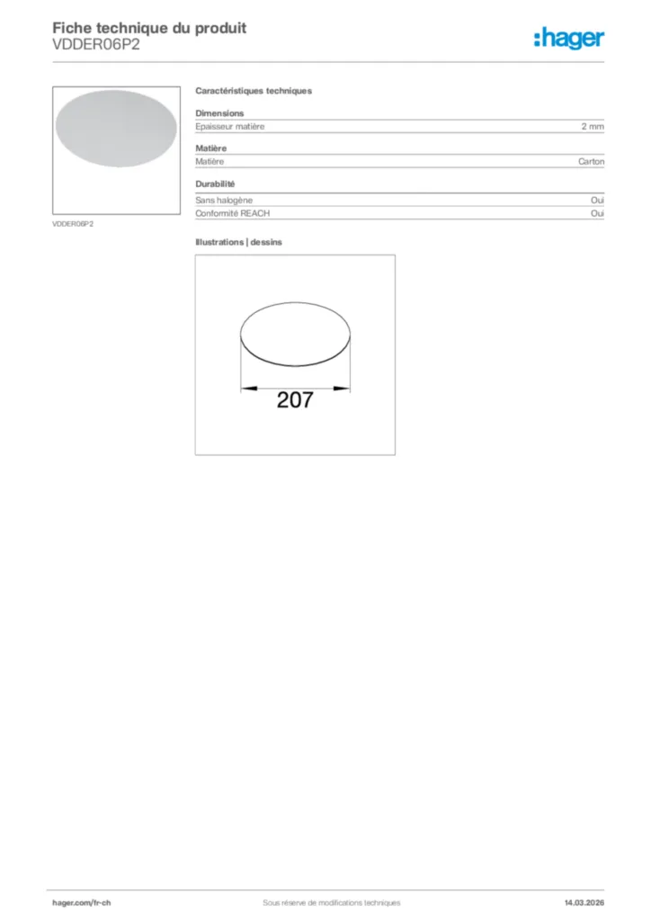 Image Hager Fiche technique du produit VDDER06P2 | Hager Suisse