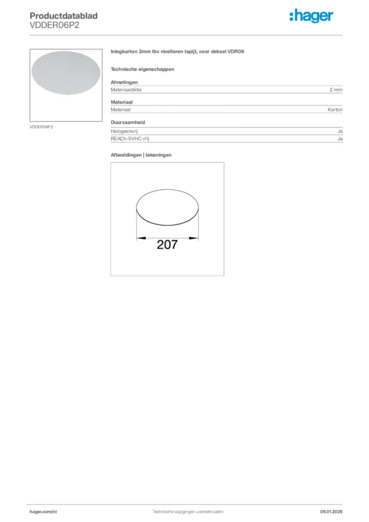 Afbeelding Hager Productdatablad VDDER06P2 | Hager Nederland
