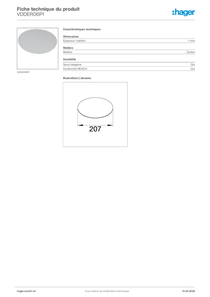 Image Hager Fiche technique du produit VDDER06P1 | Hager Suisse