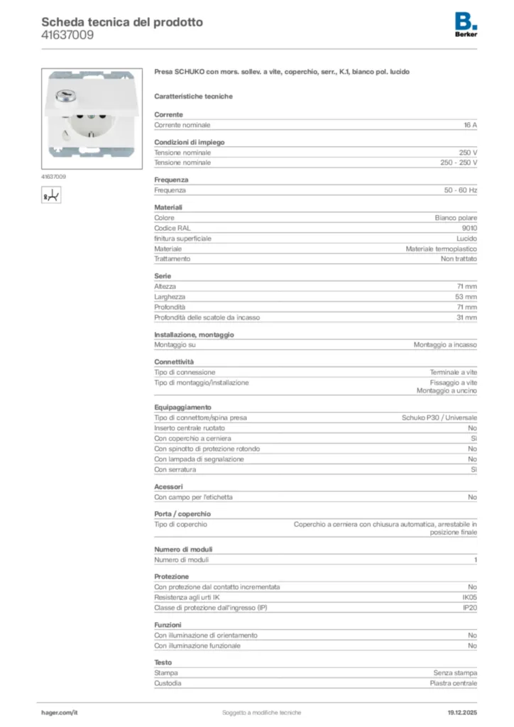 Immagine Berker Scheda tecnica del prodotto 41637009 | Hager Italia