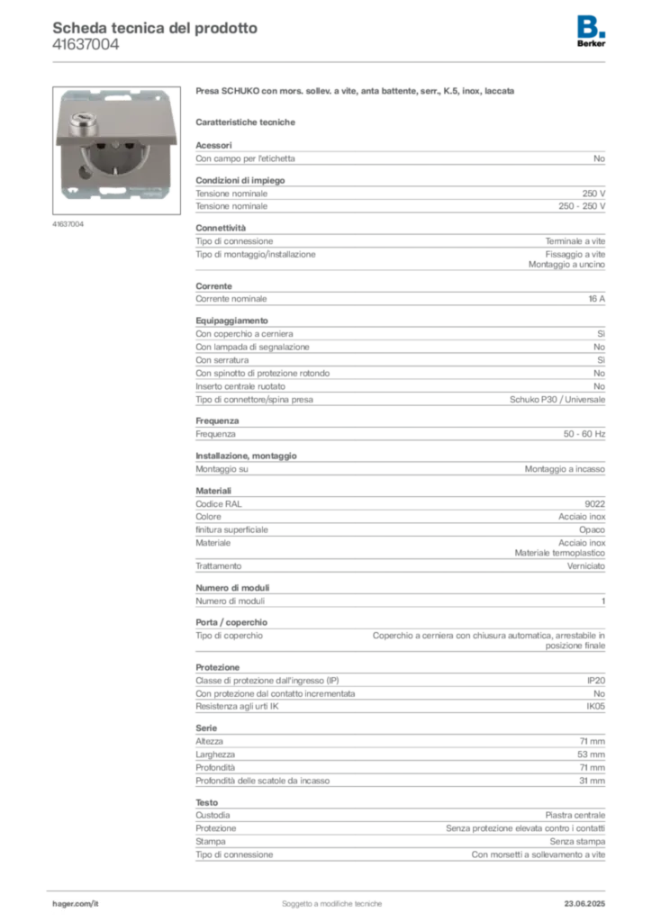 Immagine Berker Scheda tecnica del prodotto 41637004 | Hager Italia