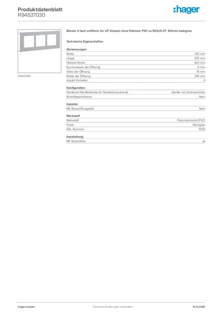 Bild Hager Produktdatenblatt R94537030 | Hager Deutschland