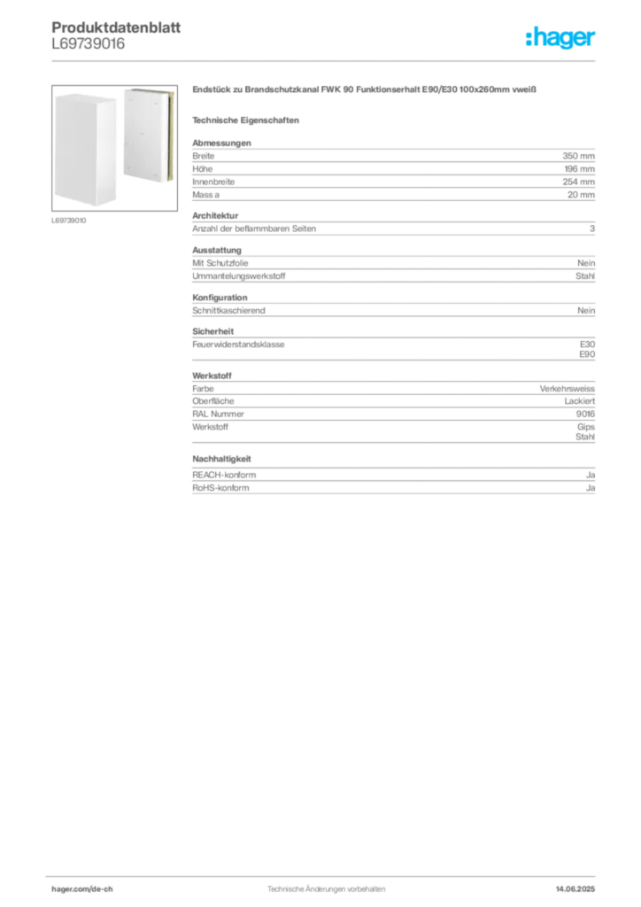 Bild Hager Produktdatenblatt L69739016 | Hager Schweiz