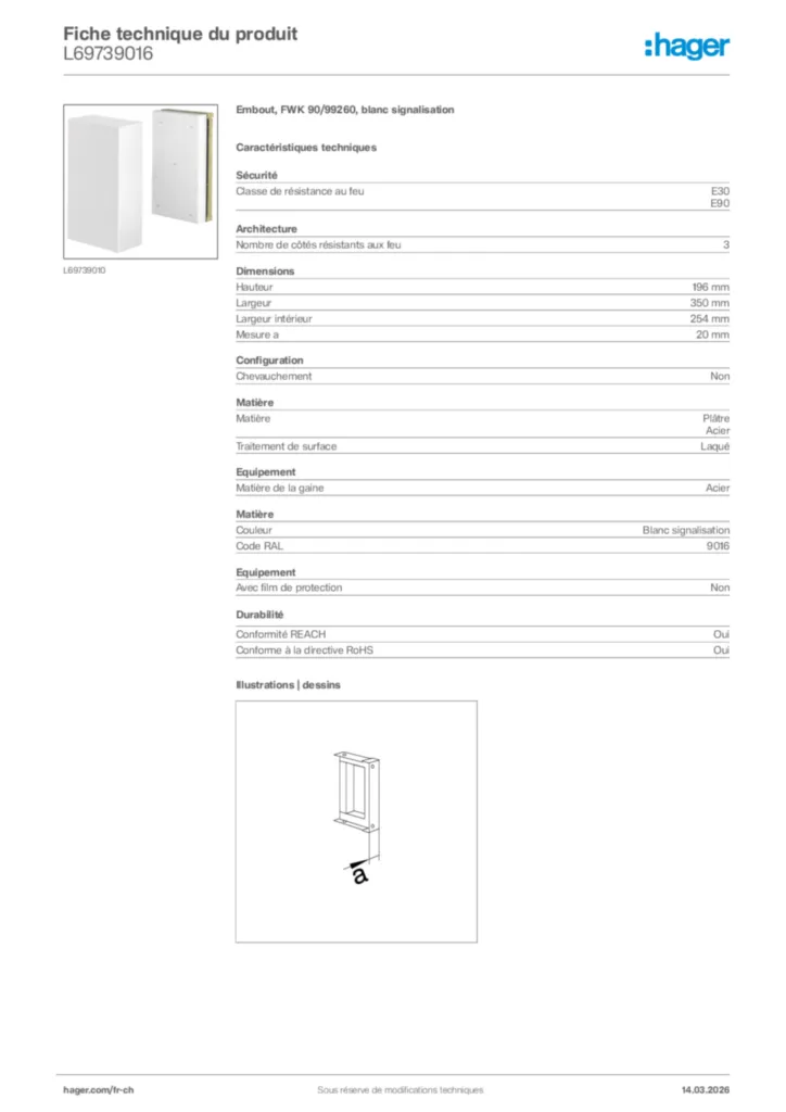Image Hager Fiche technique du produit L69739016 | Hager Suisse