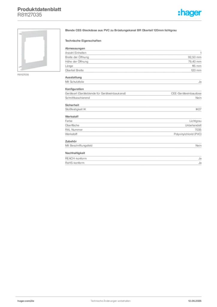 Bild Hager Produktdatenblatt R81127035 | Hager Deutschland
