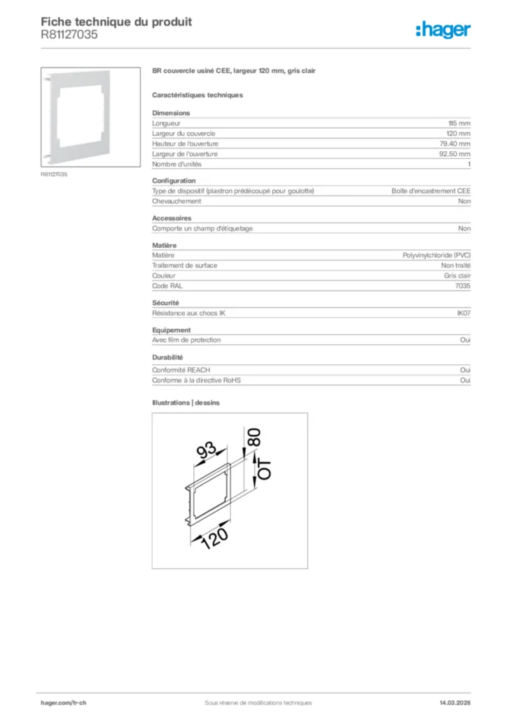 Image Hager Fiche technique du produit R81127035 | Hager Suisse