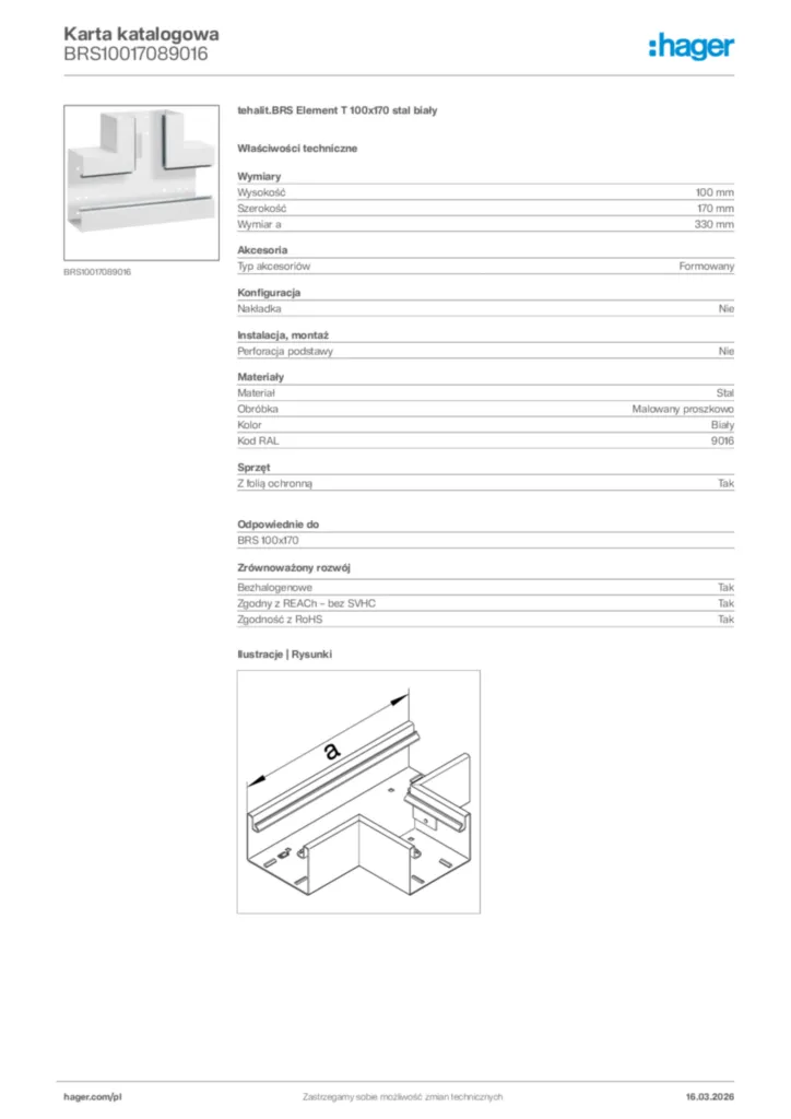 Zdjęcie Hager Karta katalogowa BRS10017089016 | Hager Polska