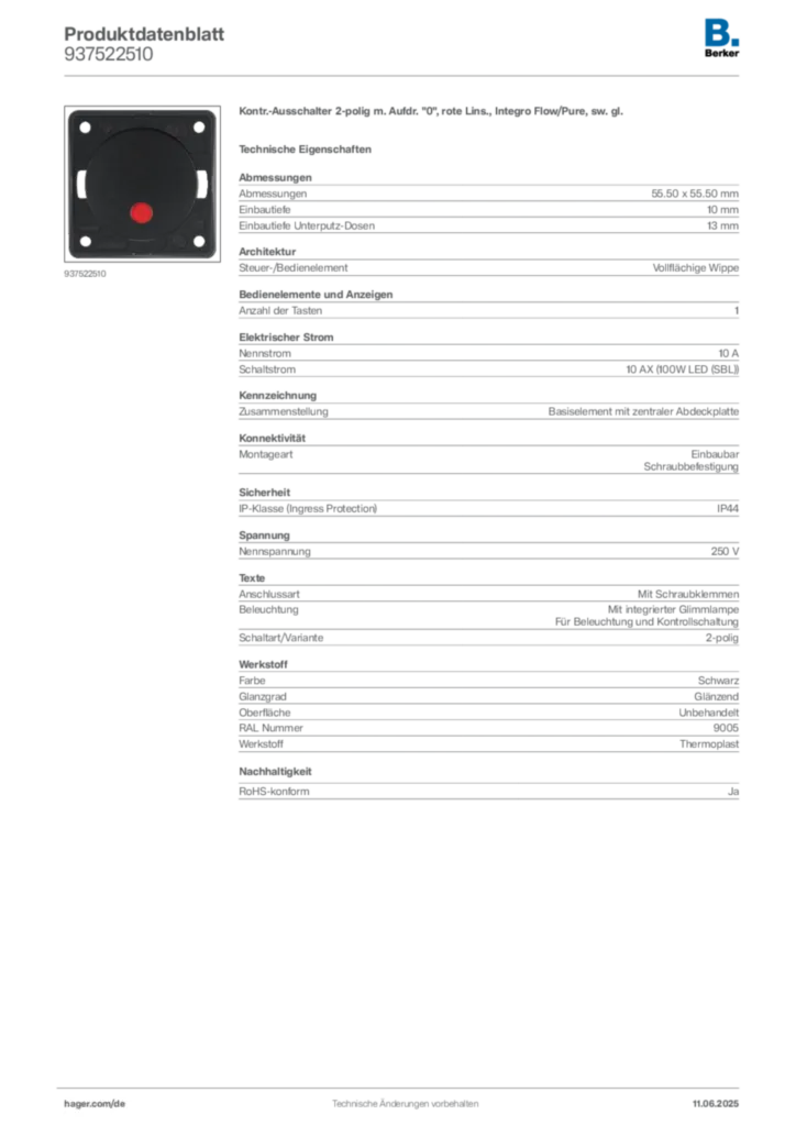 Bild Berker Produktdatenblatt 937522510 | Hager Deutschland
