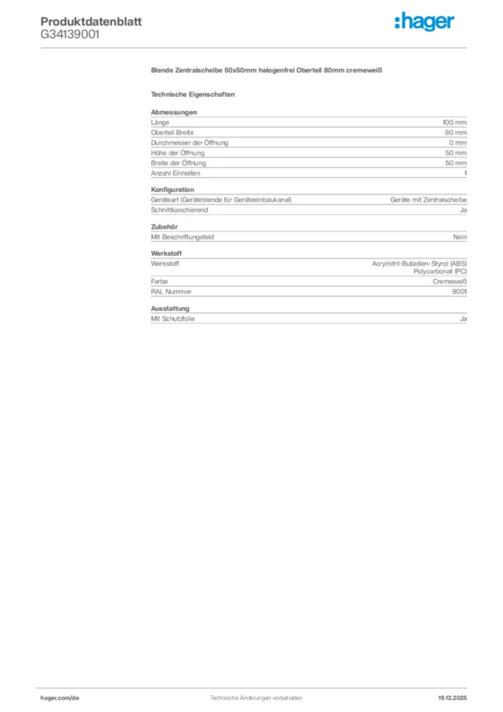 Bild Hager Produktdatenblatt G34139001 | Hager Deutschland