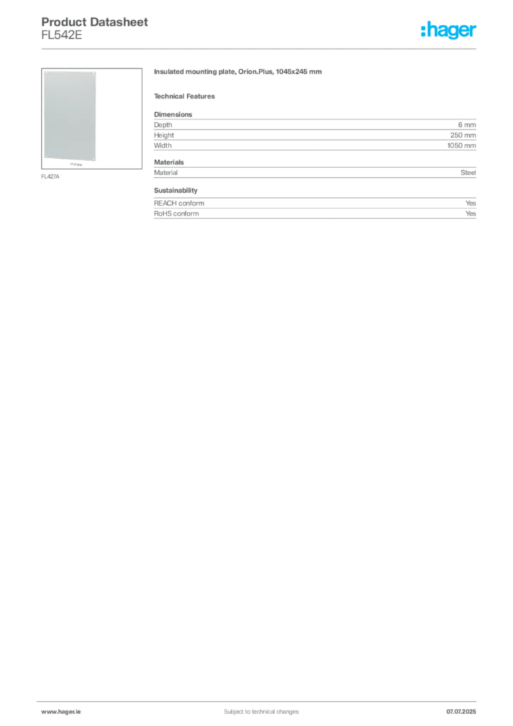 Image Hager Product data sheet FL542E  | Hager