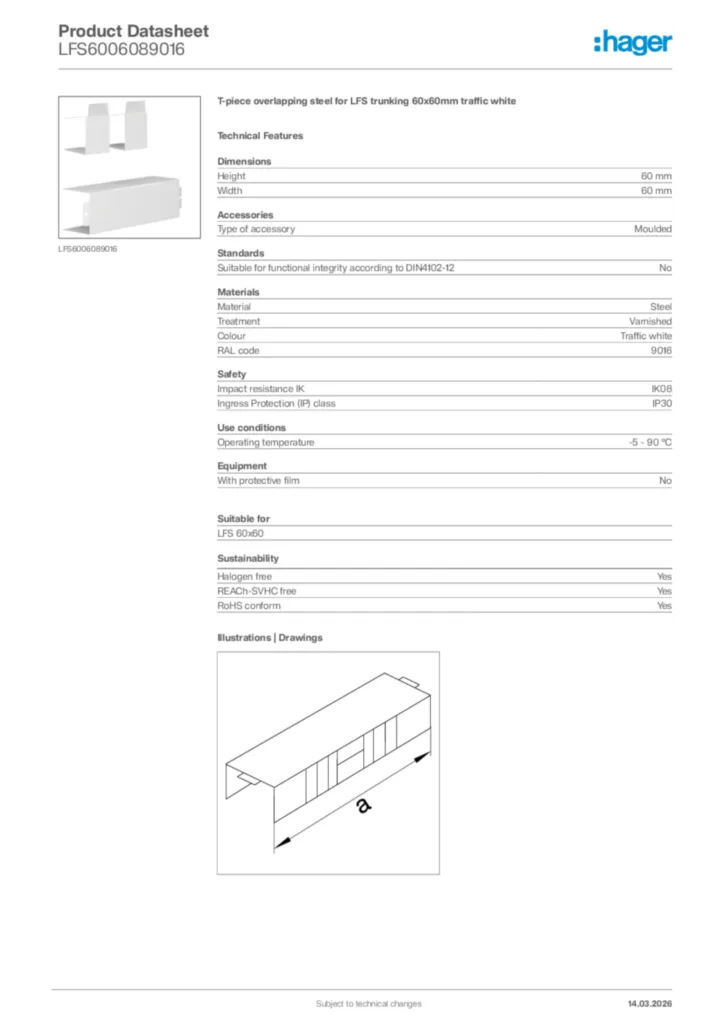 Image Hager Product data sheet LFS6006089016  | Hager Africa
