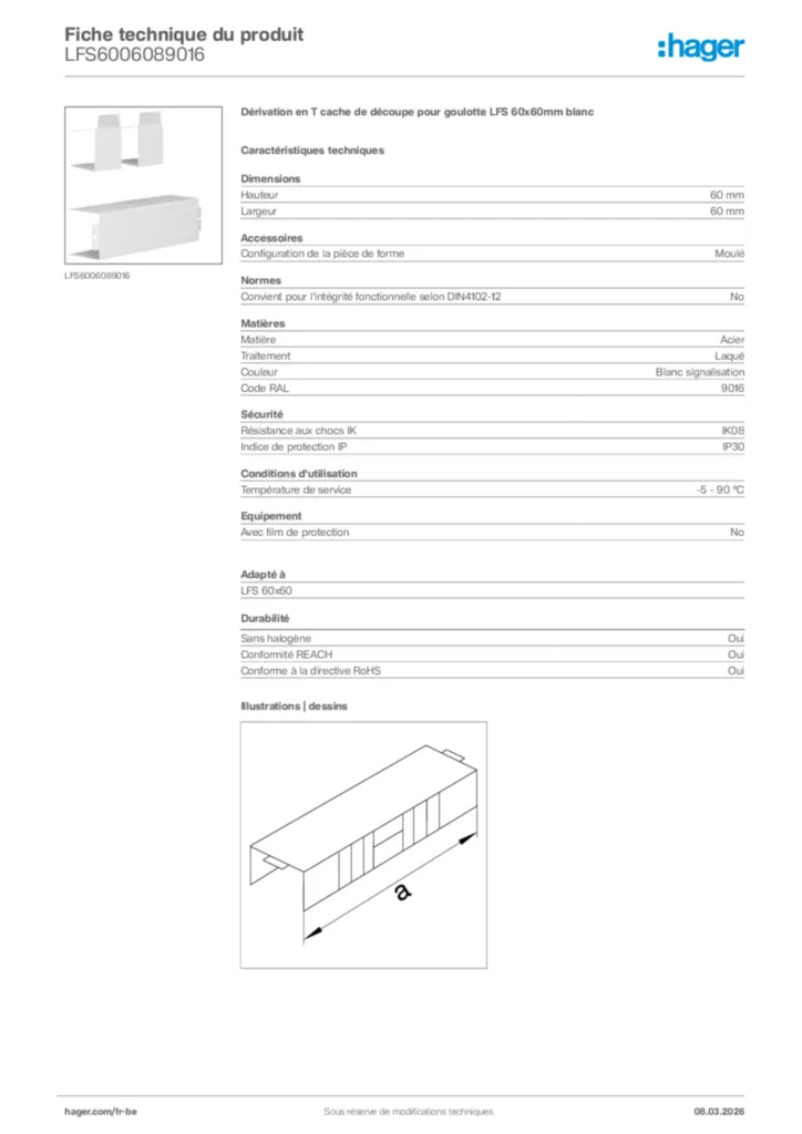 Image Hager Fiche technique du produit LFS6006089016 | Hager Belgique