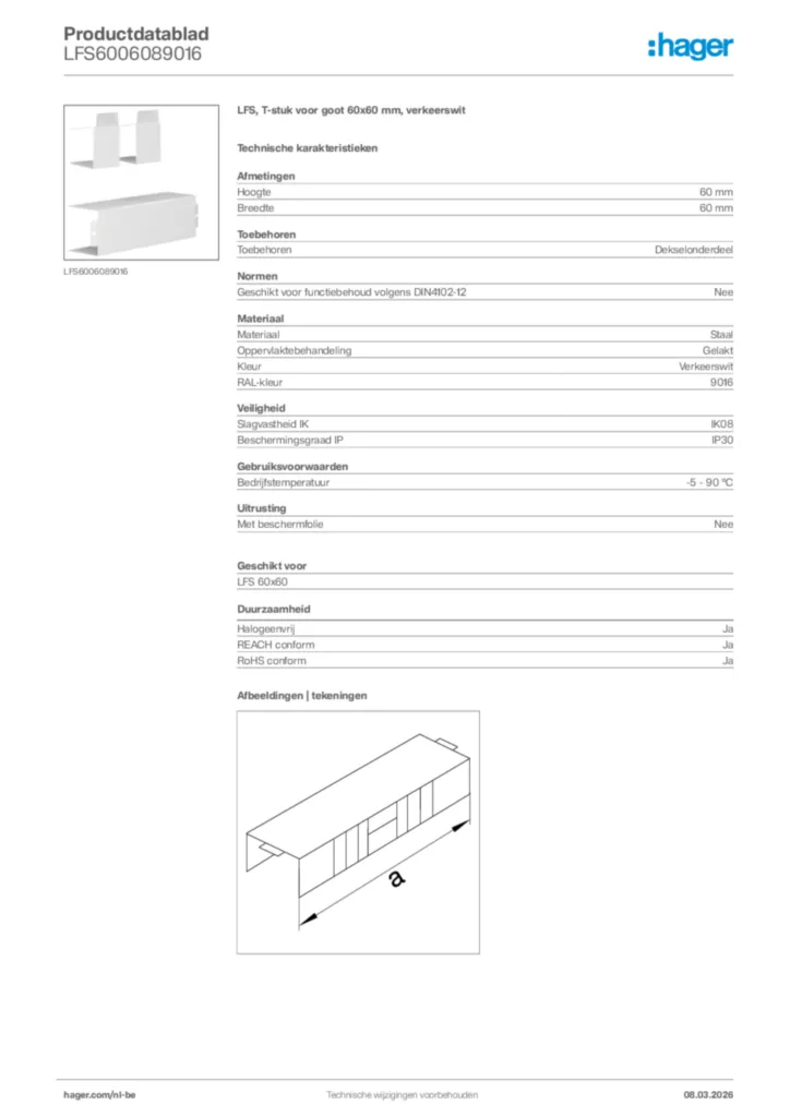 Afbeelding Hager Productdatablad LFS6006089016 | Hager Belgium