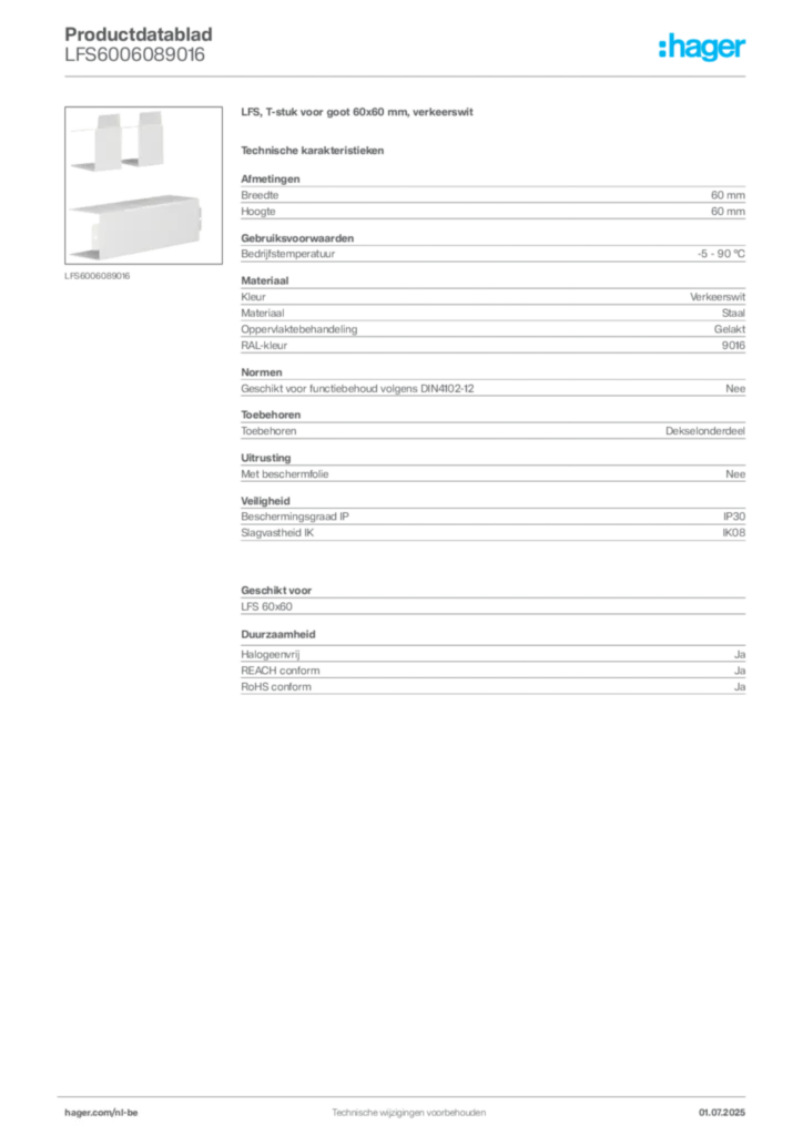 Afbeelding Hager Productdatablad LFS6006089016 | Hager Belgium