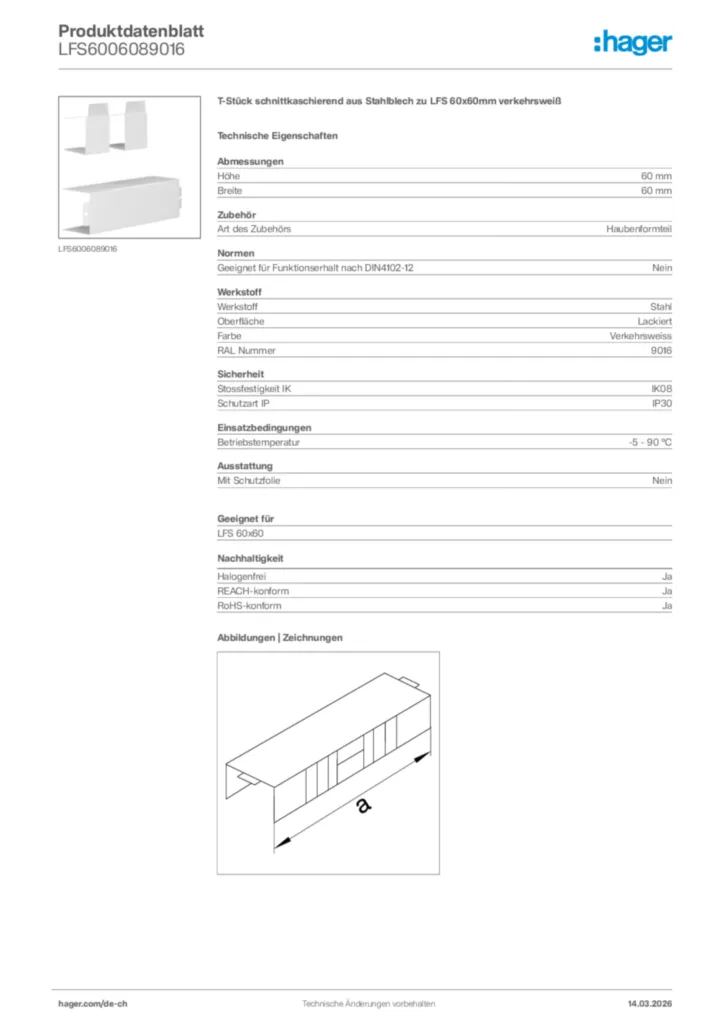 Bild Hager Produktdatenblatt LFS6006089016 | Hager Schweiz