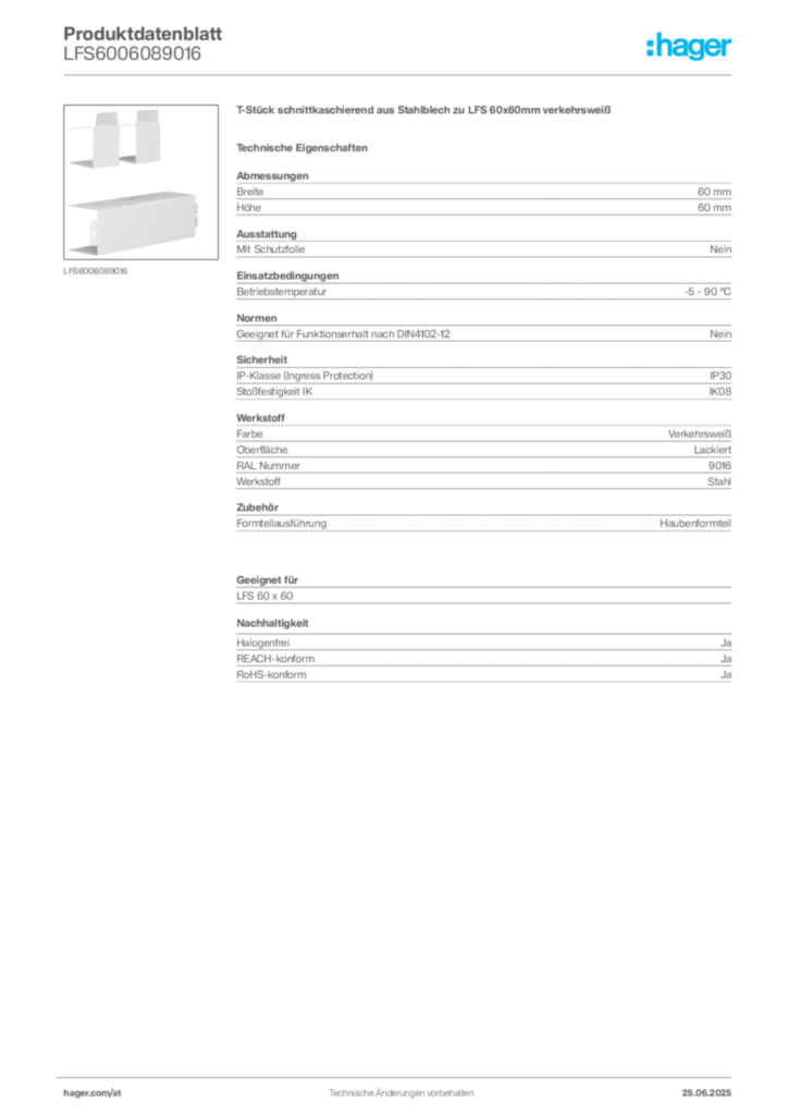 Bild Hager Produktdatenblatt LFS6006089016 | Hager Deutschland