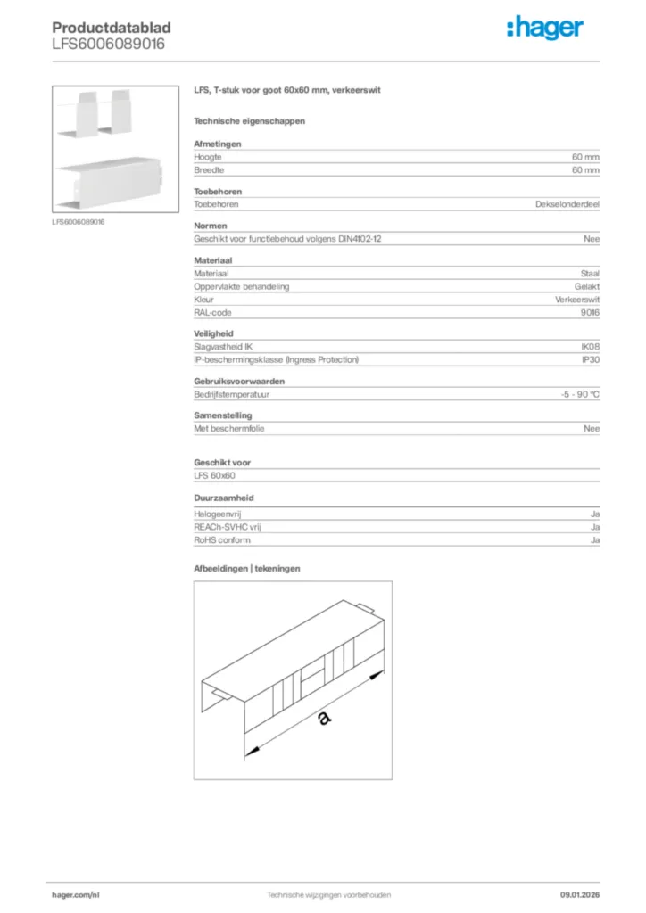Afbeelding Hager Productdatablad LFS6006089016 | Hager Nederland