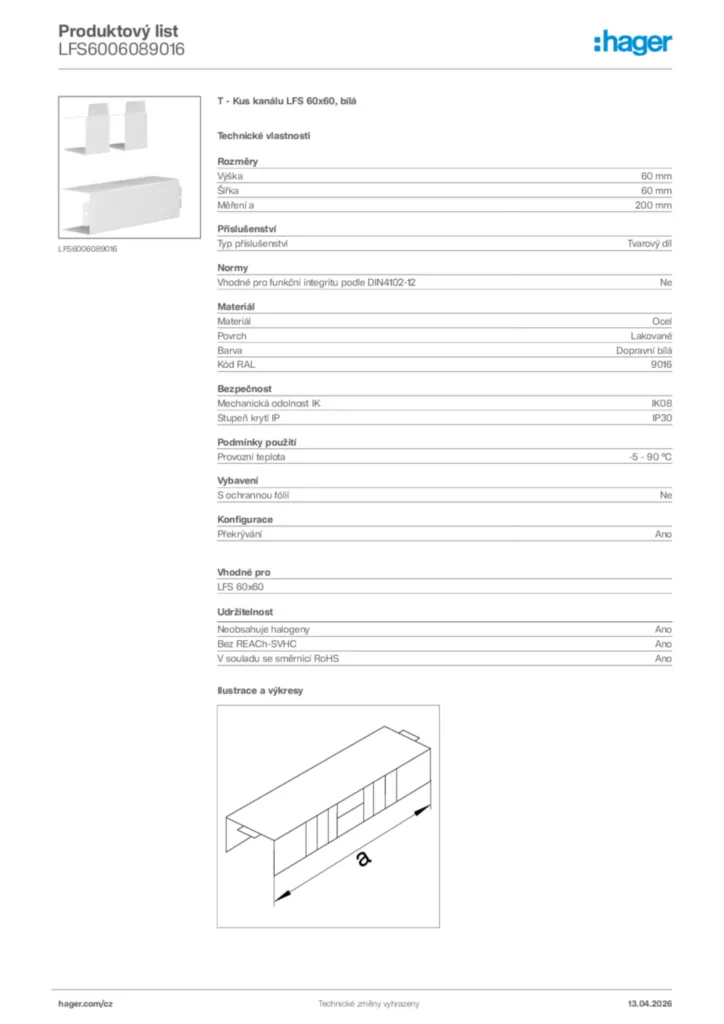 Obrázek Hager Product data sheet LFS6006089016 | Hager