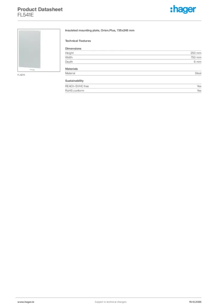 Image Hager Product data sheet FL541E  | Hager
