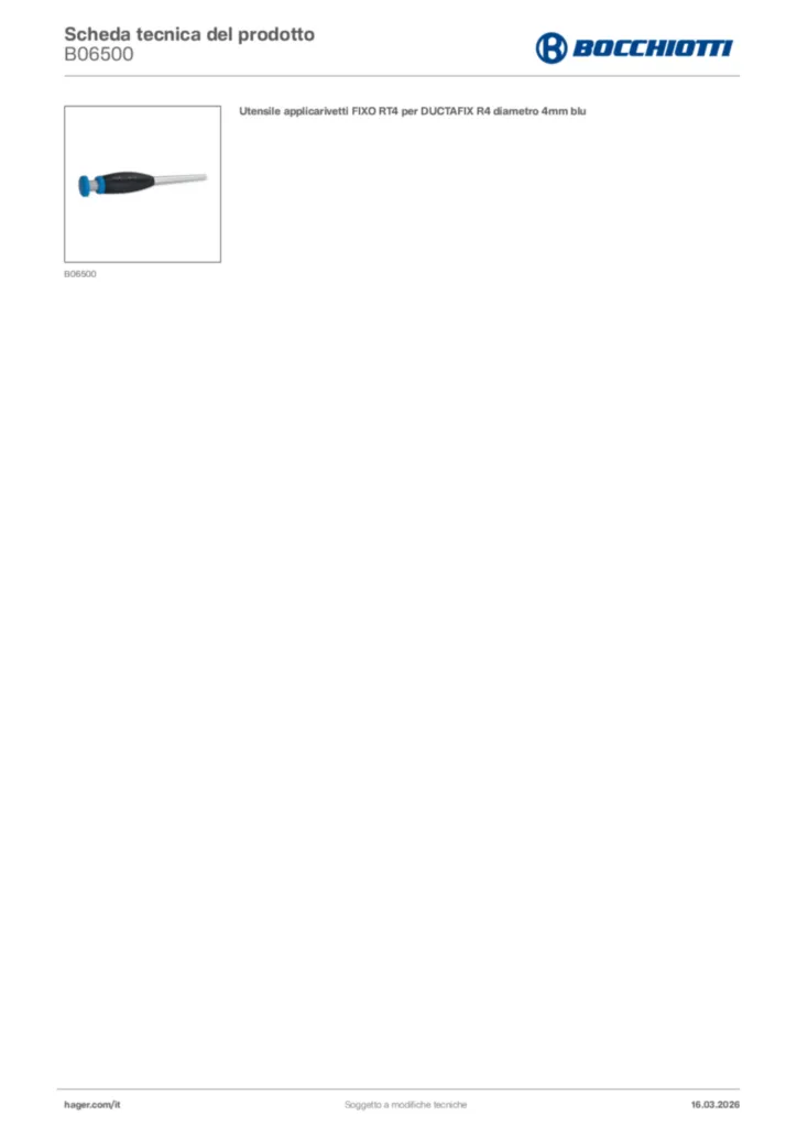 Immagine Bocchiotti Scheda tecnica del prodotto B06500 | Hager Italia