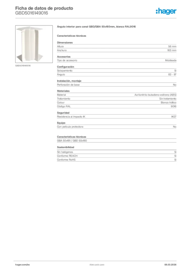 Imagen Hager Ficha de datos de producto GBD5016149016 | Hager España