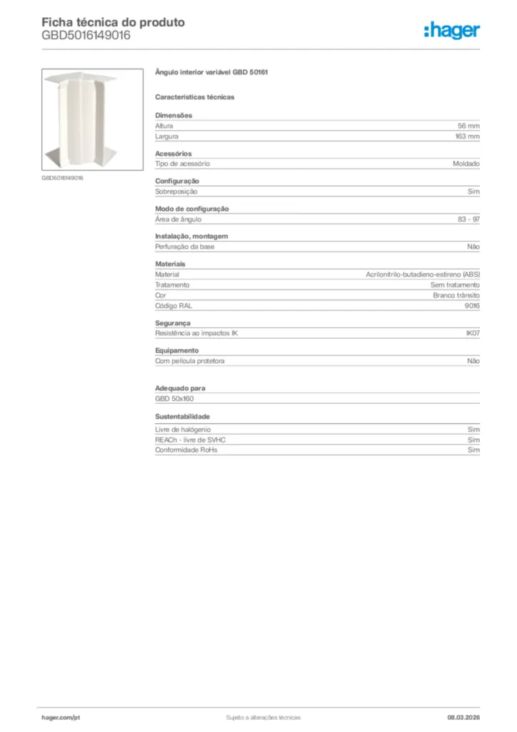 Imagem Hager Ficha técnica do produto GBD5016149016 | Hager Portugal