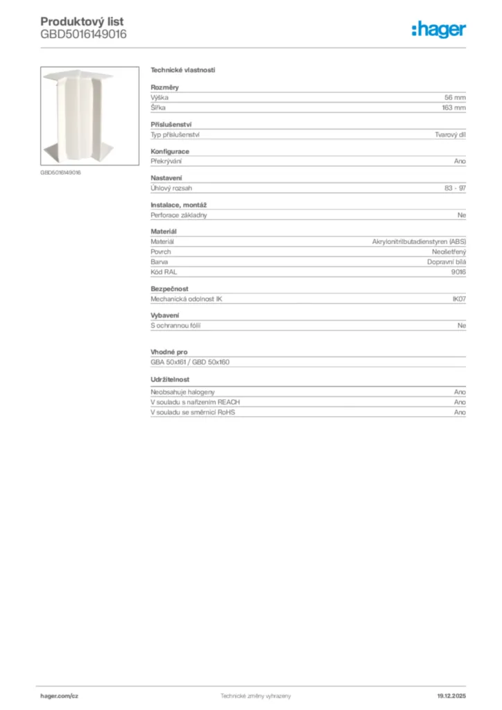 Obrázek Hager Produktový list GBD5016149016 | Hager
